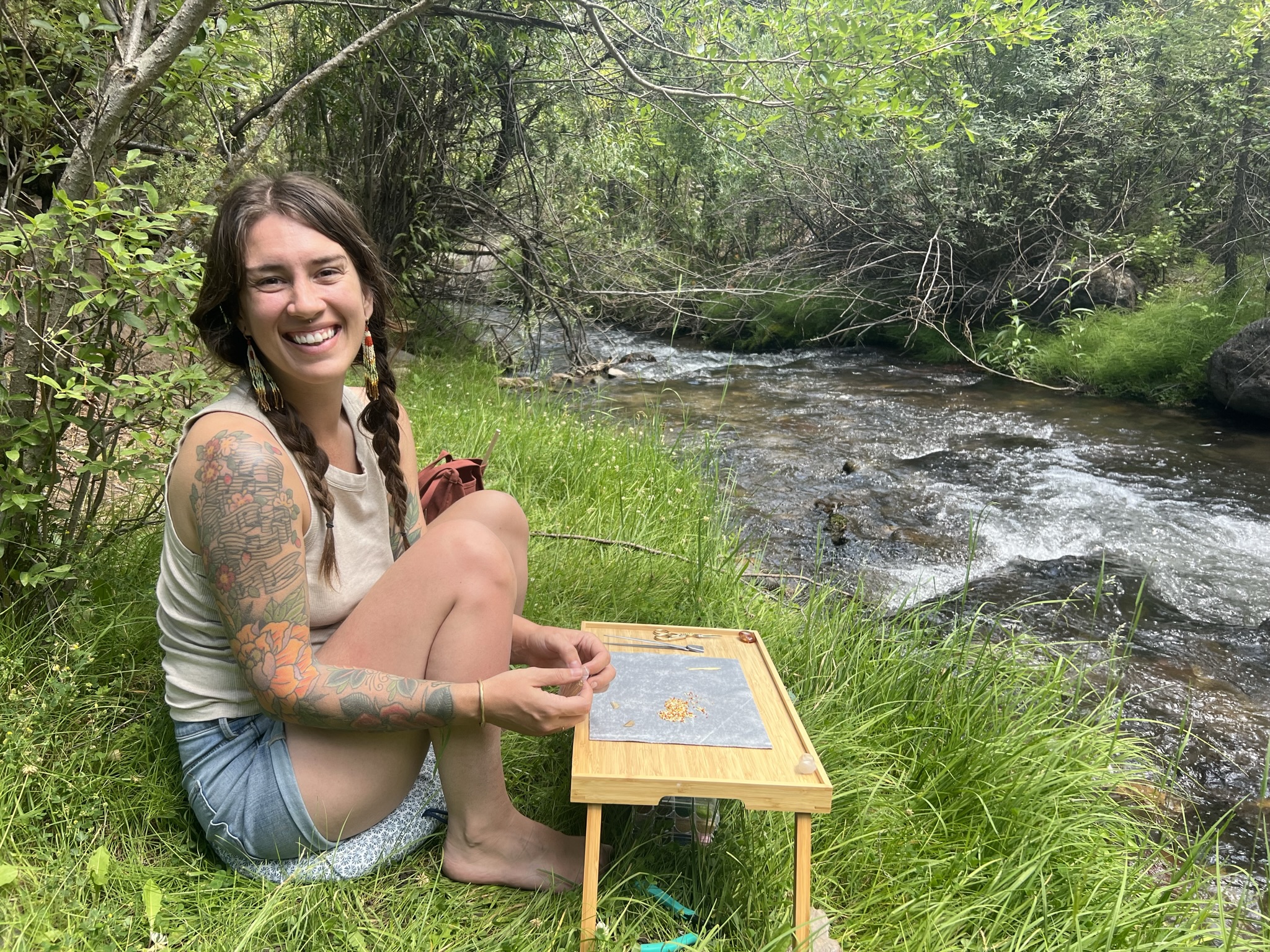 Brittany creating art by the creek